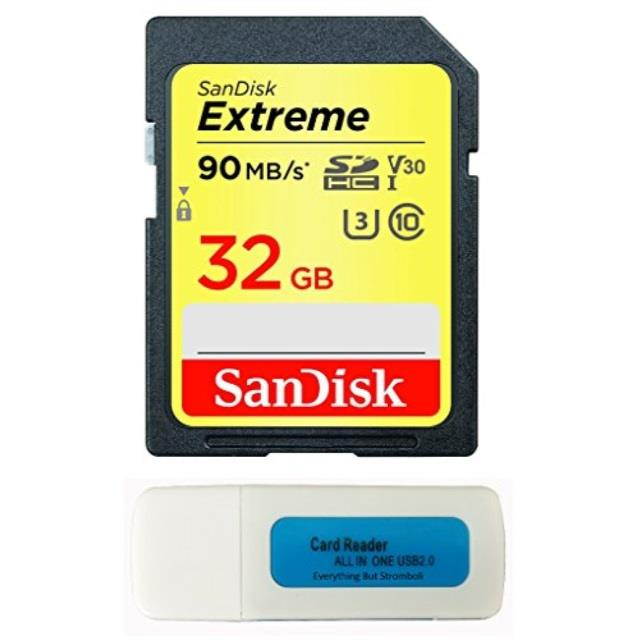SanDisk 32GB Extreme Memory Card for Panasonic Lumix ZS50, FZ80, DMC-LX10K, G7, DMC-TS30A,DC-ZS70S, GX85, DMC-FZ70 Digital DSLR Camera SDHC 4K V30 UHS-I with Everything But Stromboli Combo Reader