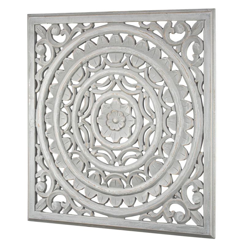 Carved Wood Floral Medallion Wall Art Gray - Crystal Art Gallery