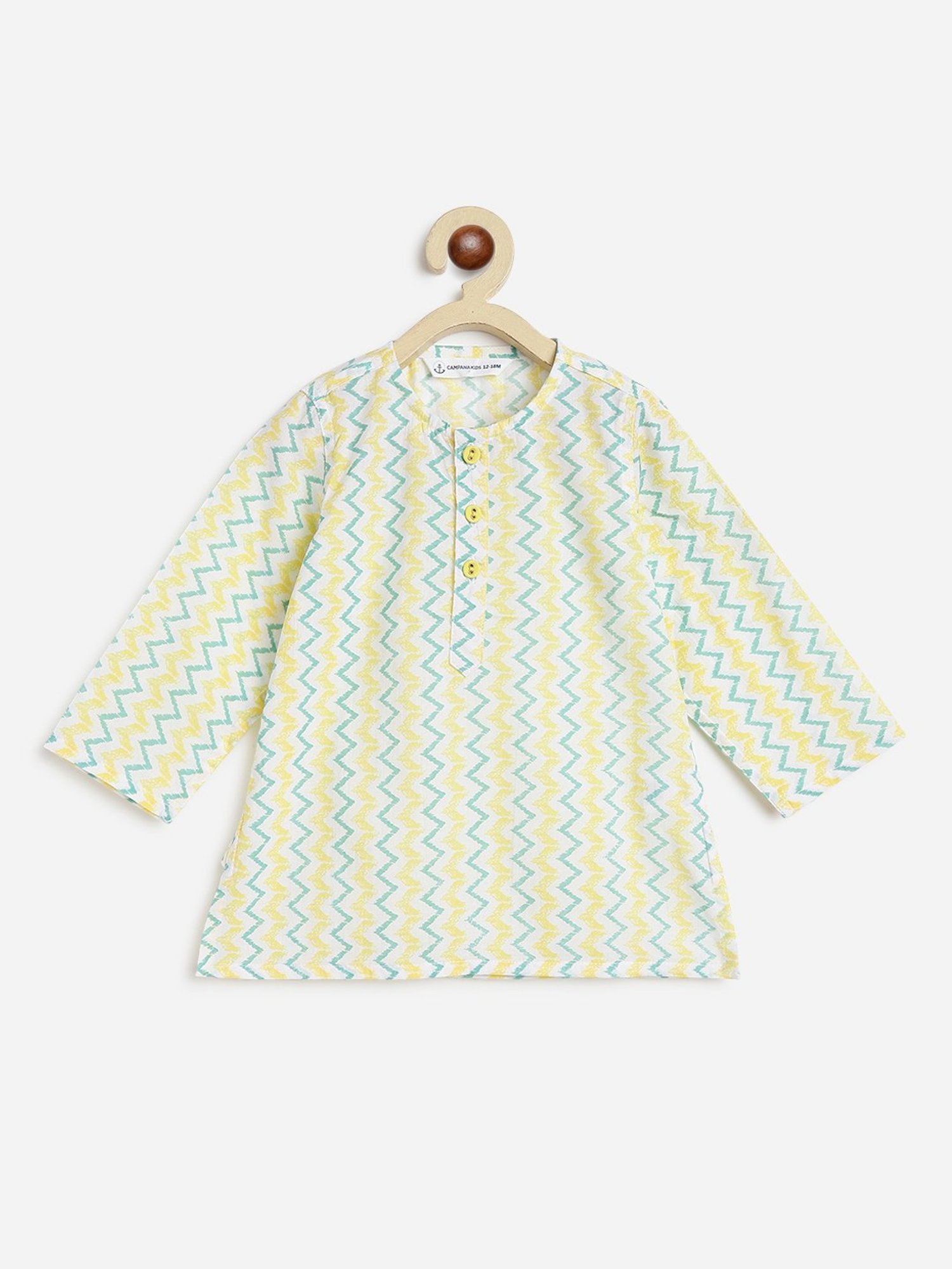 Campana Kids Yellow Floral Print Full Sleeves Kurta, Dhoti with Jacket