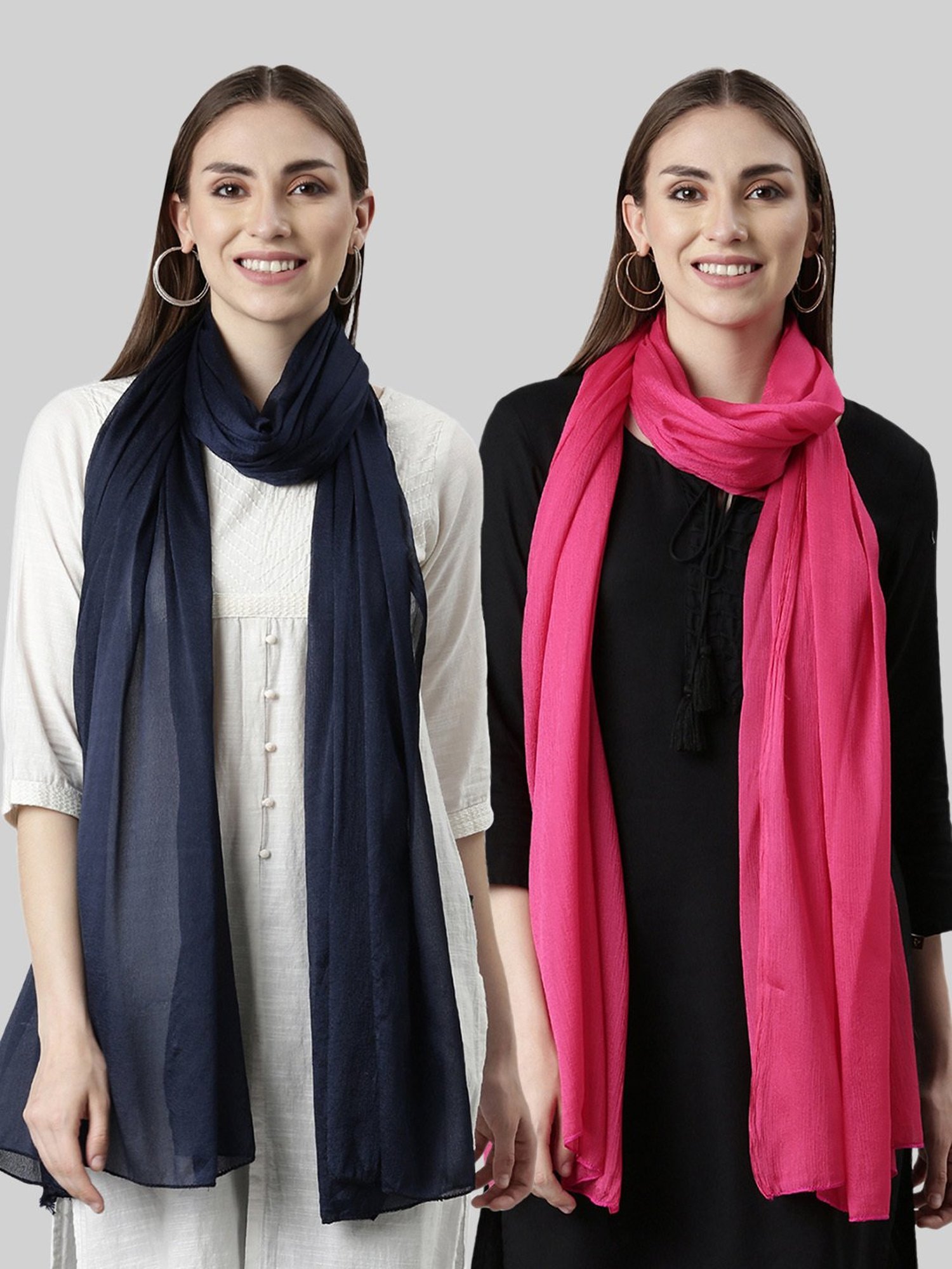 TWIN BIRDS Navy & Pink Dupatta - Pack of 2