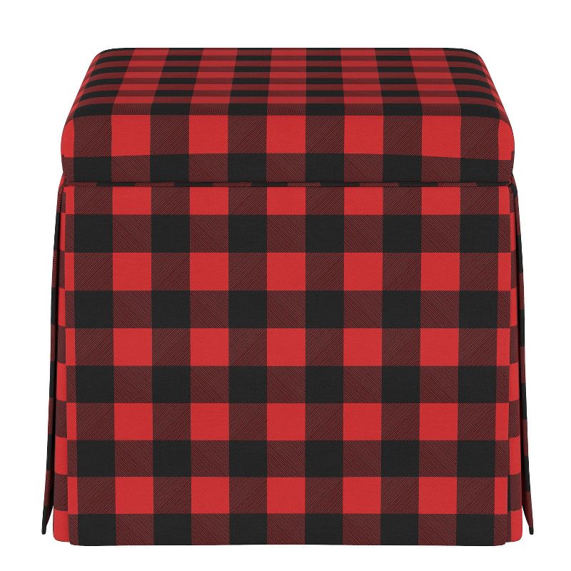 Skirted Storage Ottoman Classic Gingham Red Black - Skyline Furniture