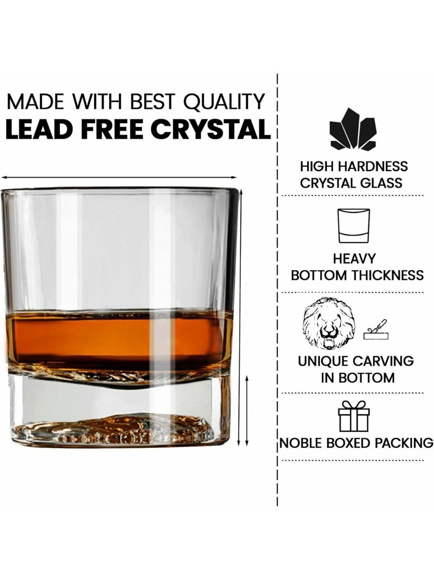 Melbify Lion Transparent Whiskey Glass 300ml - Set of 2