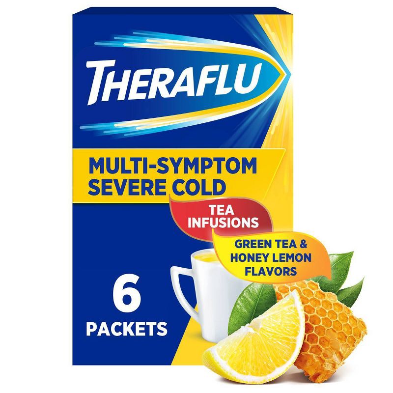 Theraflu Multi-Symptom Severe Cold Relief Powder - Acetaminophen - Green Tea & Honey Lemon - 6ct