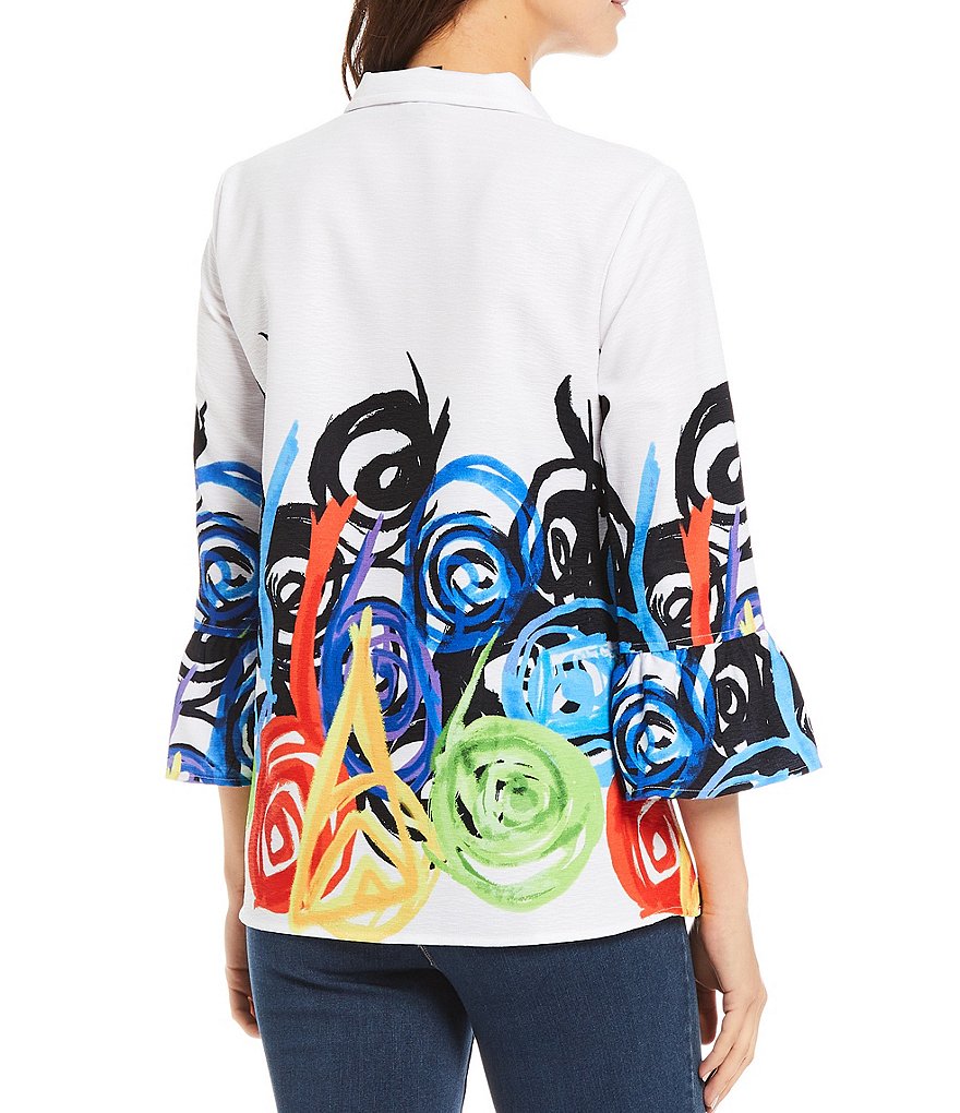 Ali Miles Petite Size Swirl Print Ruffle Sleeve Jacket