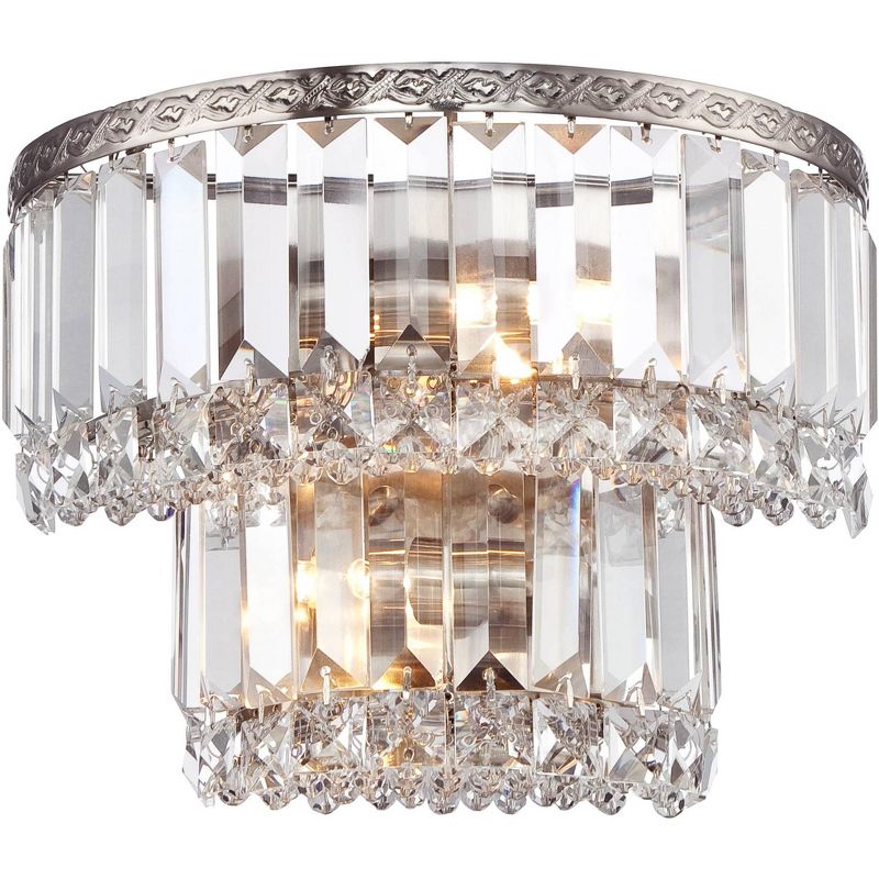 Vienna Full Spectrum Modern Wall Light Sconce Satin Nickel Hardwired 10" Wide Fixture Tiered Crystal for Bedroom Bathroom Hallway