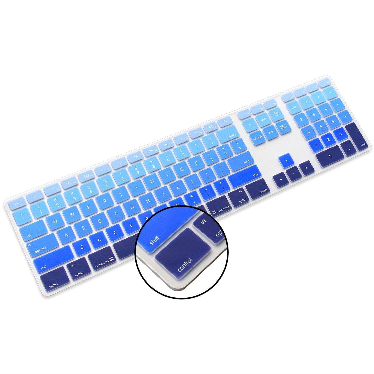 ProElife Silicone Full Size Ultra Thin keyboard Cover Skin for Apple Keyboard MB110LL/B with Numeric Keypad Wired USB for iMac (Numeric Keypad, Fade in-Blue)