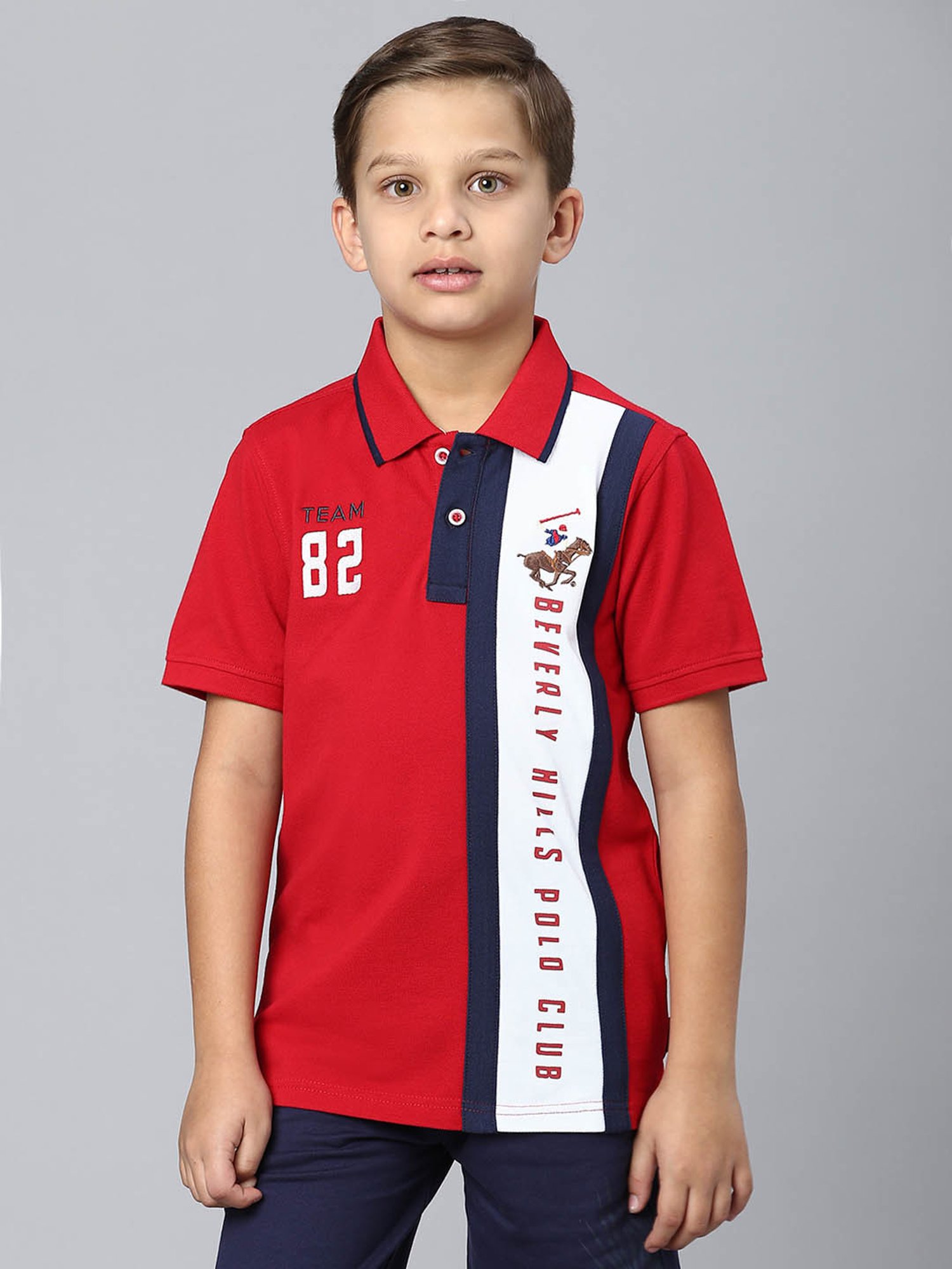 Beverly Hills Polo Club Kids Red Color Block Polo T-Shirt