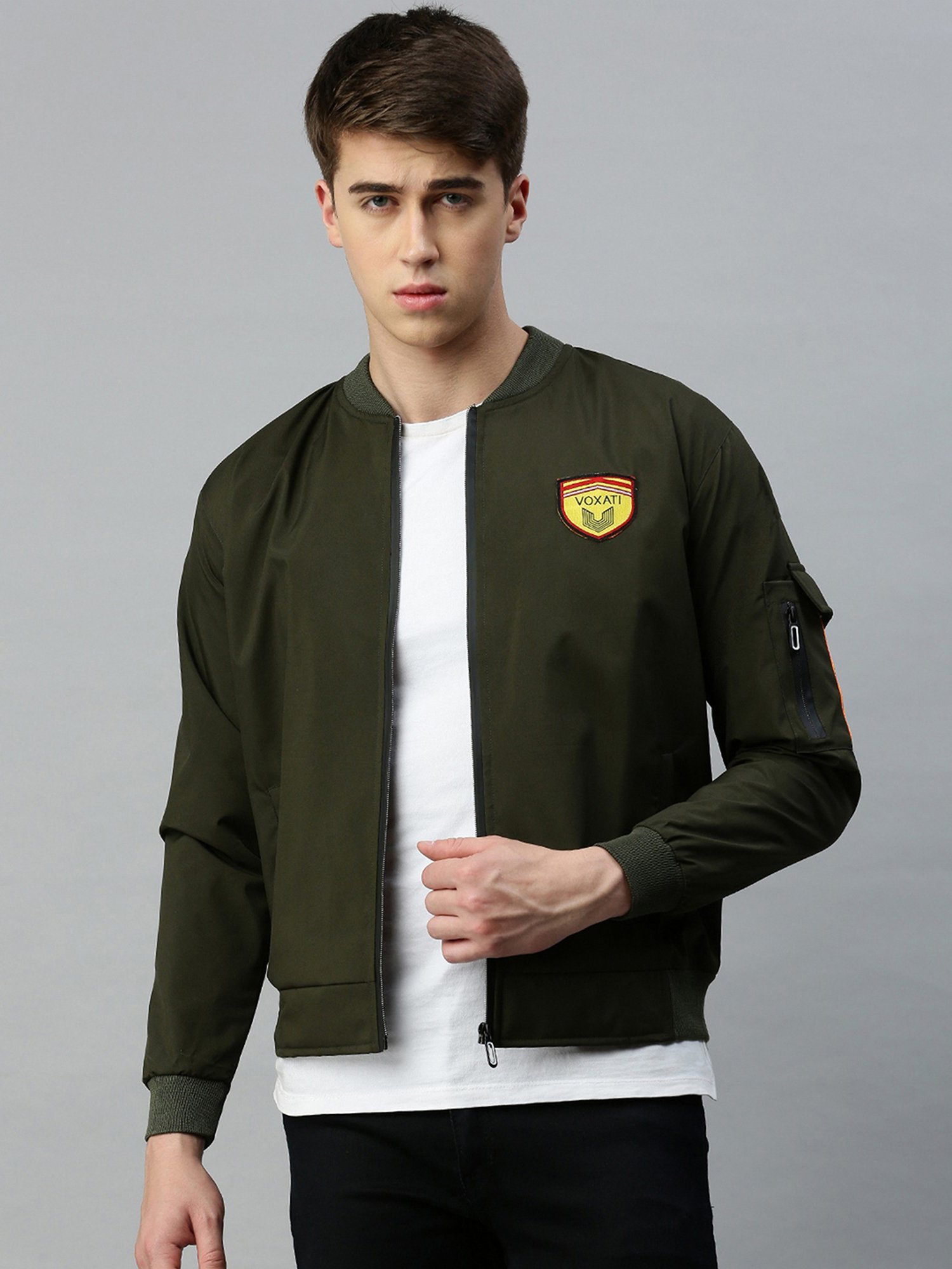 VOXATI Green Regular Fit Bomber Jacket