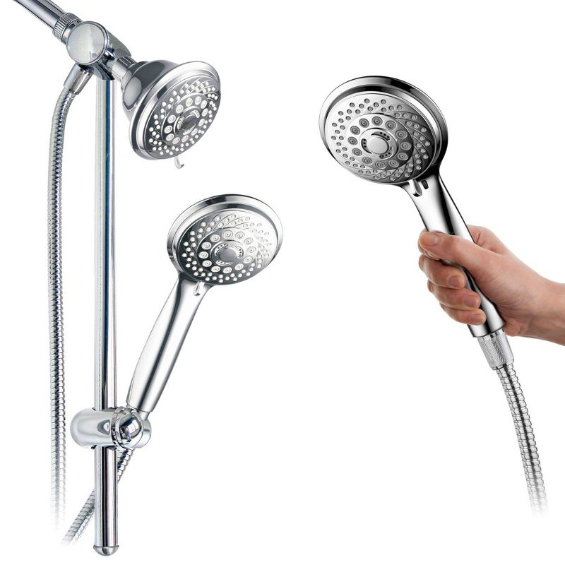 Dual Shower Head Aqua Dance Drill Free Instant Mount 3 Way Showerhead Slide Bar Combo Chrome - HoteSpa