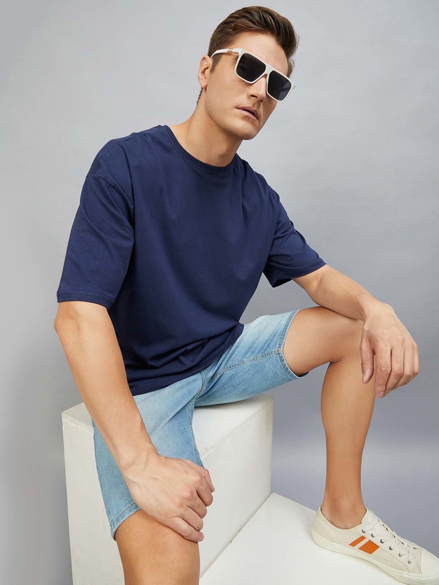 CHIMPAAANZEE Dark Blue Loose Fit Oversized Crew T-Shirt