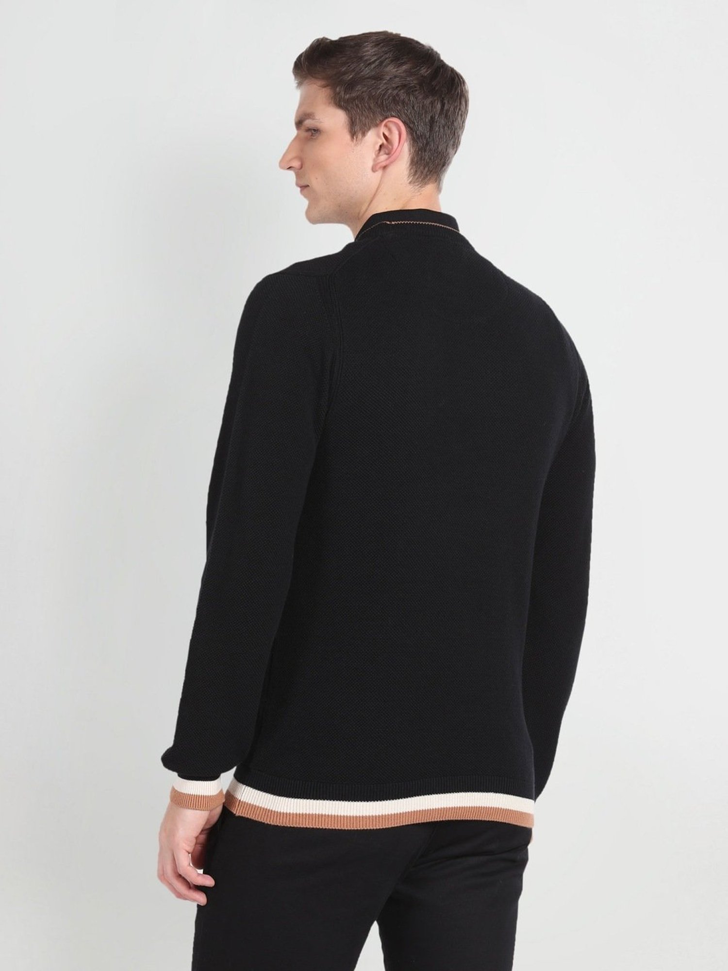 Arrow Sport Black Regular Fit Self Pattern Sweater