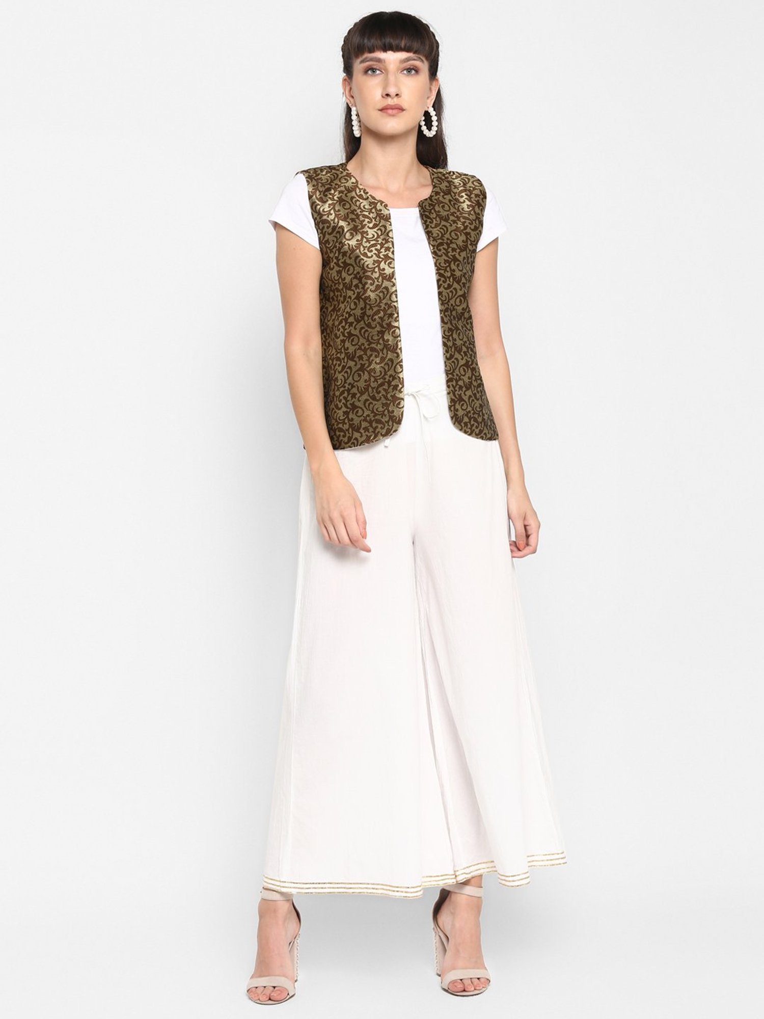 Hangup Brown Jacquard Pattern Shrug