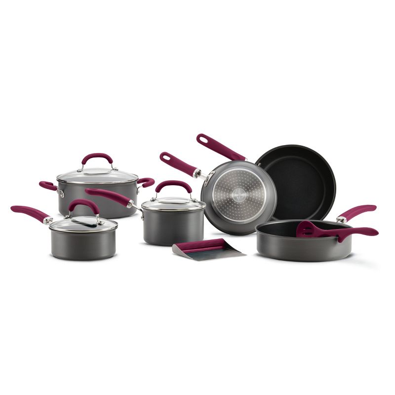 Rachael Ray Create Delicious 11pc Hard Anodized Nonstick Cookware Set Burgundy Handles