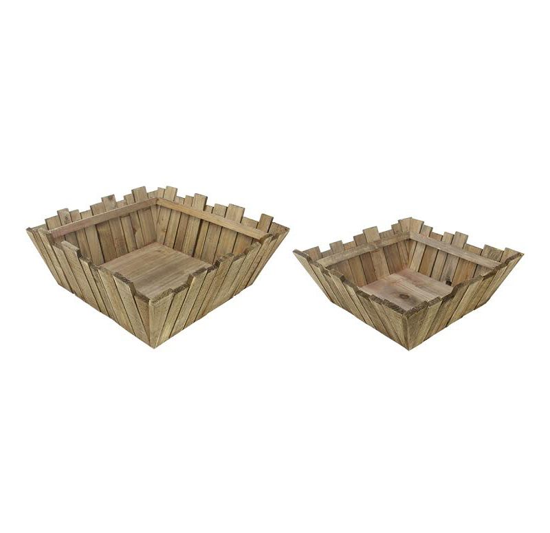 Napa Home & Garden Set of 2 Square Rustic Wooden Baskets with Rectangular Pickets 16" - Brown