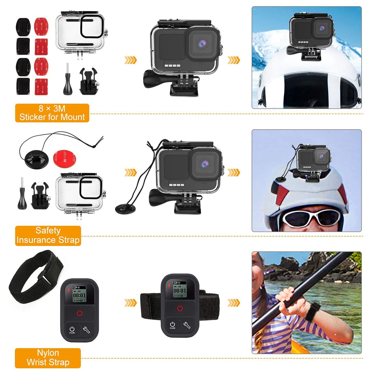 ROME CARE 46 in 1 Accessories Kit with GoPro HERO9 Black, Waterproof Housing Case + Dive Filters + Lens Cover + Head Chest Strap + Bike Mount + Floating Grip Accessory Compatible with Hero 9