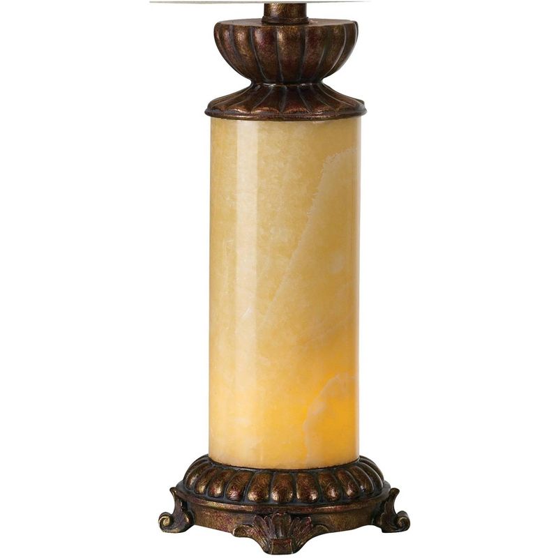 Barnes and Ivy Traditional Table Lamp with Nightlight Bronze Onyx Column Off White Bell Shade for Living Room Family Bedroom