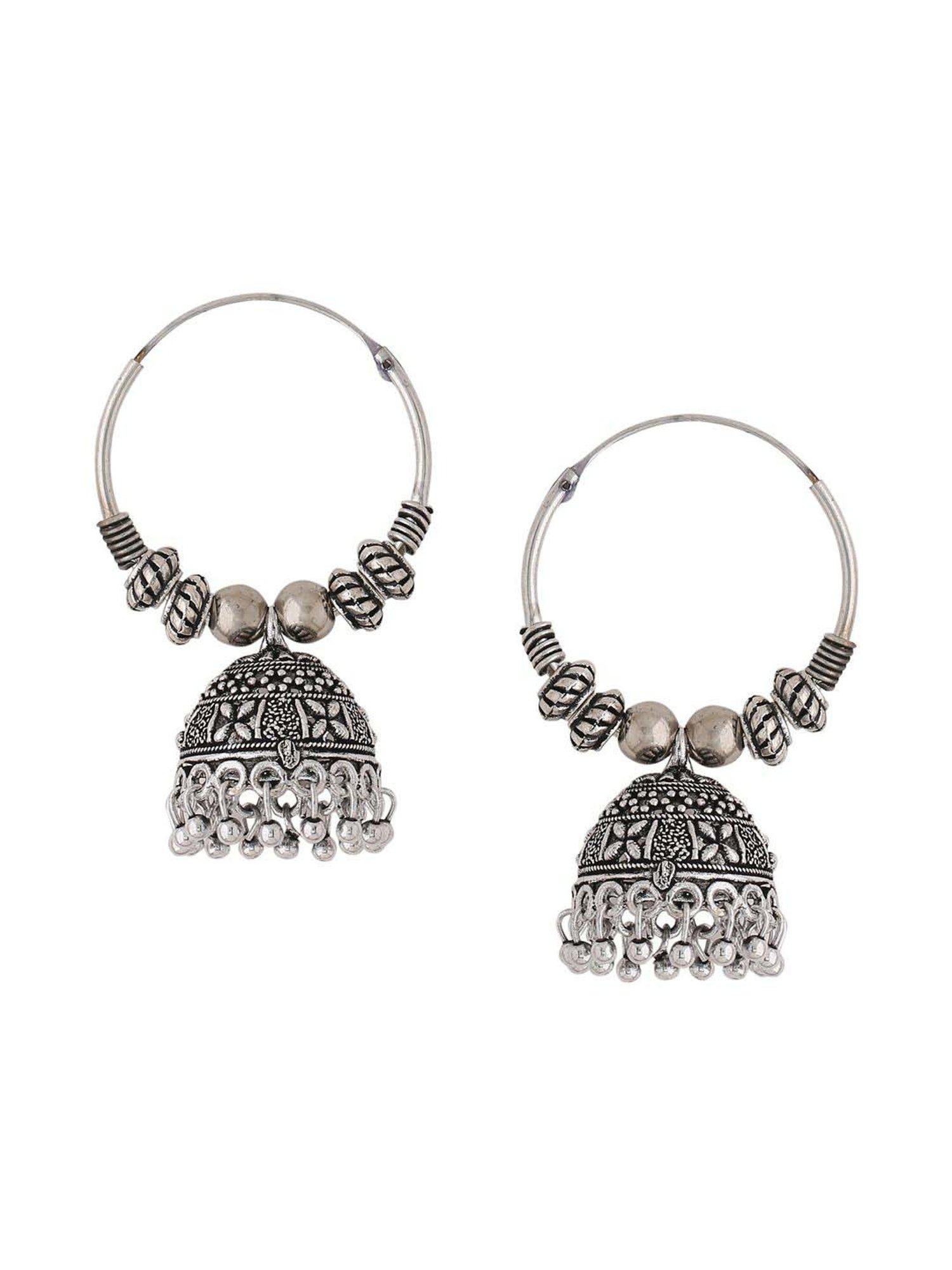NVR Silver-Plated Contemporary Jhumki Earrings for Women