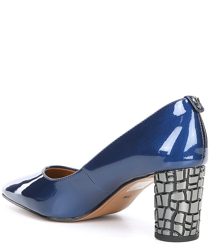 J. Renee Vaneeta Patent & Croc Embossed Metal Heel Pumps