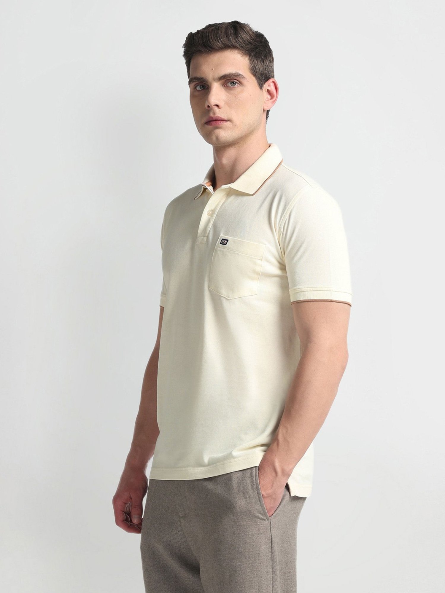 Arrow Sports Off White Cotton Regular Fit Polo T-Shirt