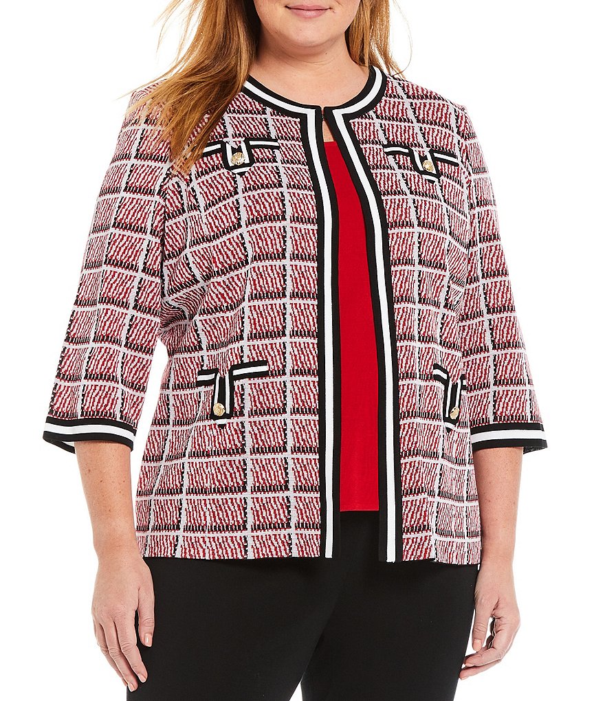 Ali Miles Plus Size Mixed Animal Print Open-Front Drop Needle Onion Skin Jacket