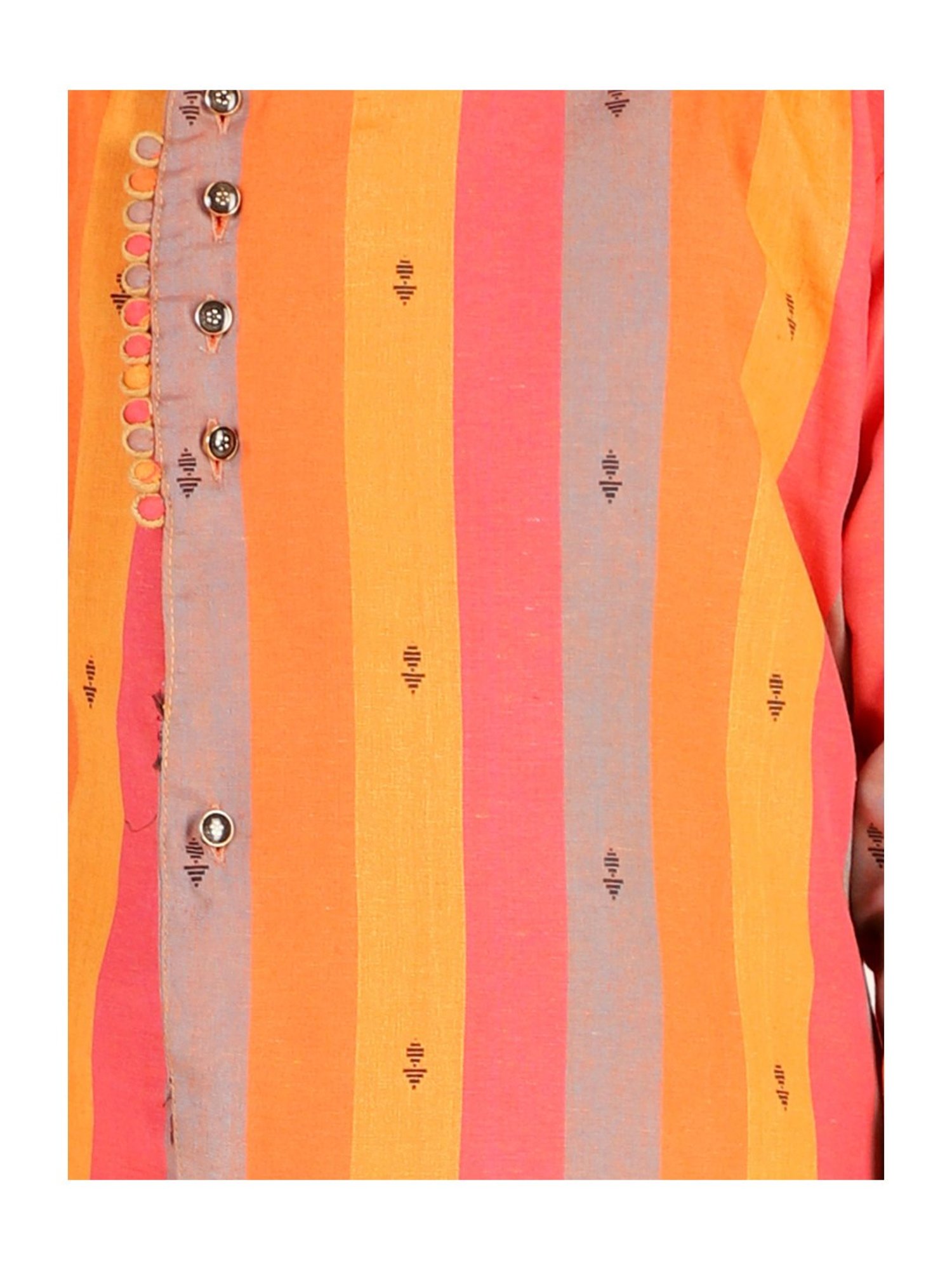 Pro-Ethic Style Developer Kids Orange & White Striped Full Sleeves Kurta with Pyjamas