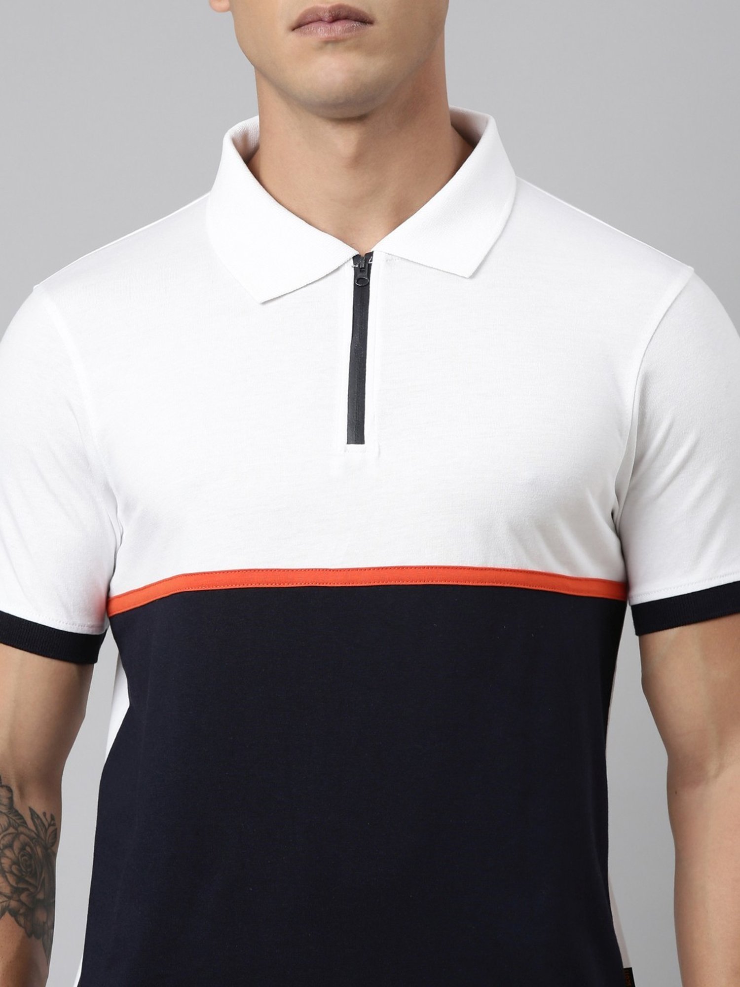 Dixcy Scott Maximus White Cotton Regular Fit Colour Block Polo T-Shirt