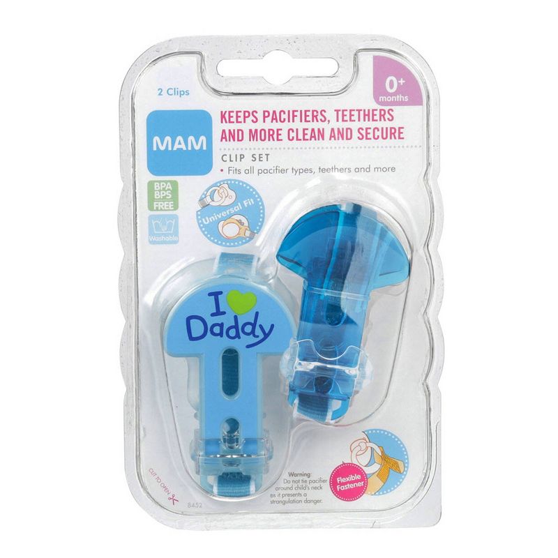 MAM Love & Affection Daddy Pacifier Clip, All Ages - 2ct Blue