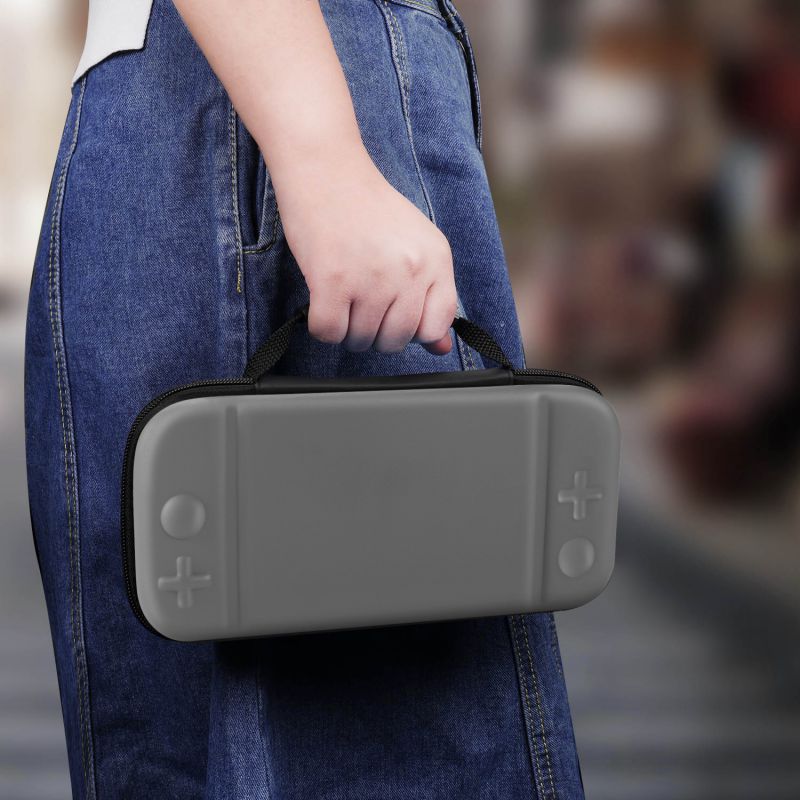 Nintendo Switch Lite Travel Case Portable Travel Carry Hard Shell EVA Material Pouch Deluxe Cover w/ Strap Handle for Switch Lite Console, 8 Game Card Holder, Joystick Pressure Relief (Gray)