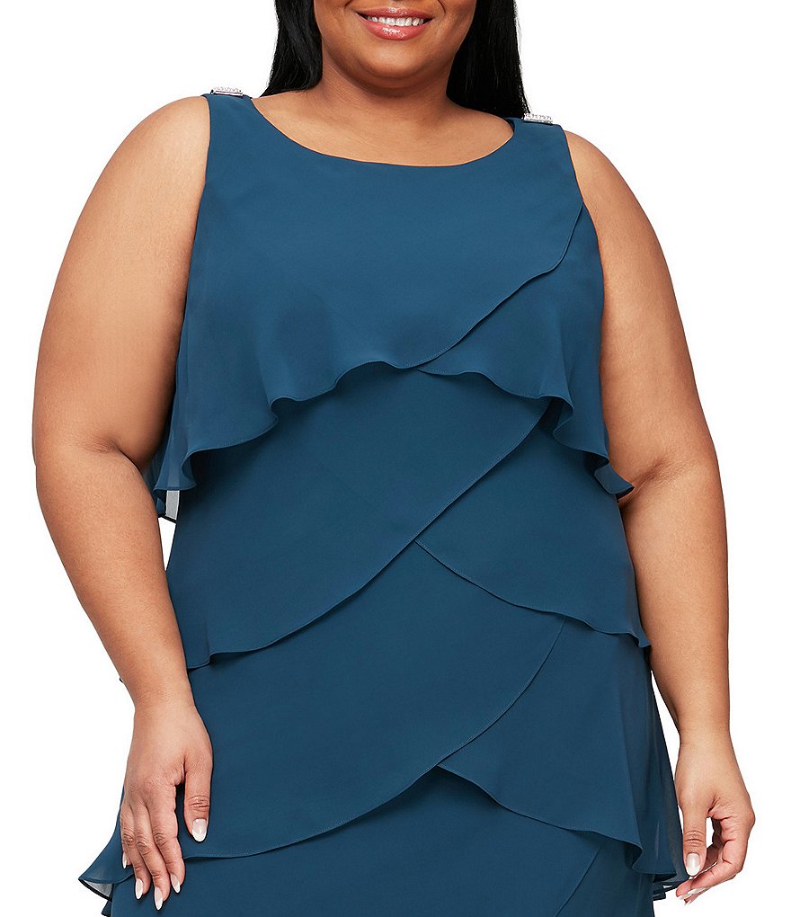 Ignite Evenings Plus Size Sleeveless Round Neck Chiffon Tiered Dress