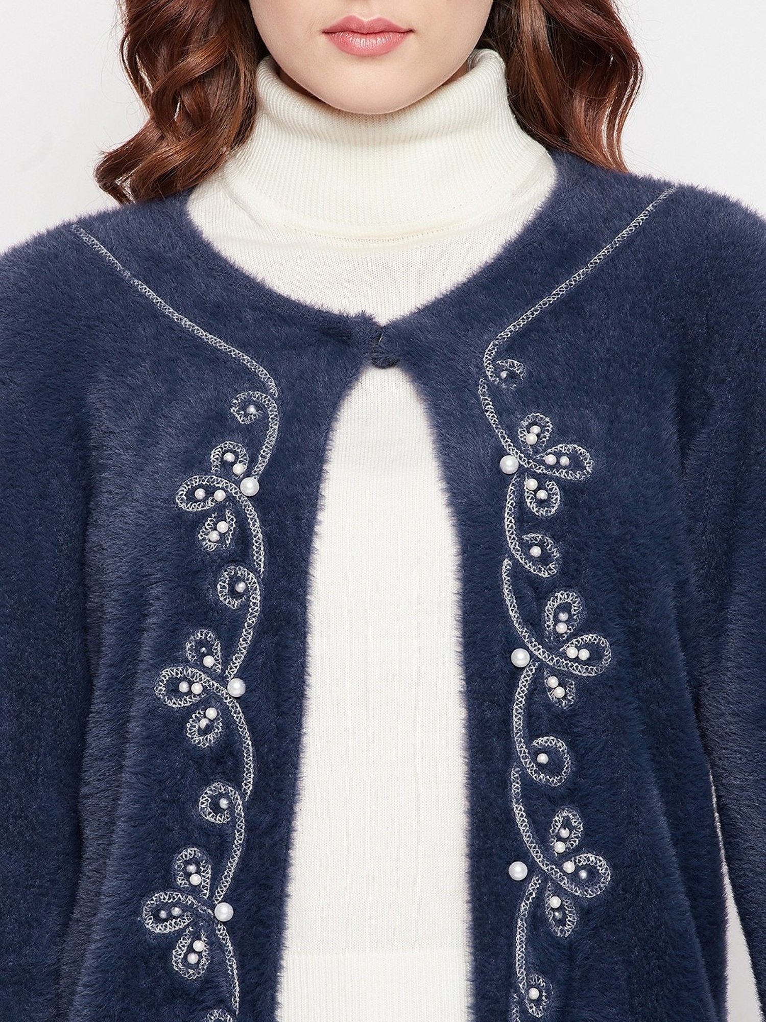 Duke Navy Embellished Shrug