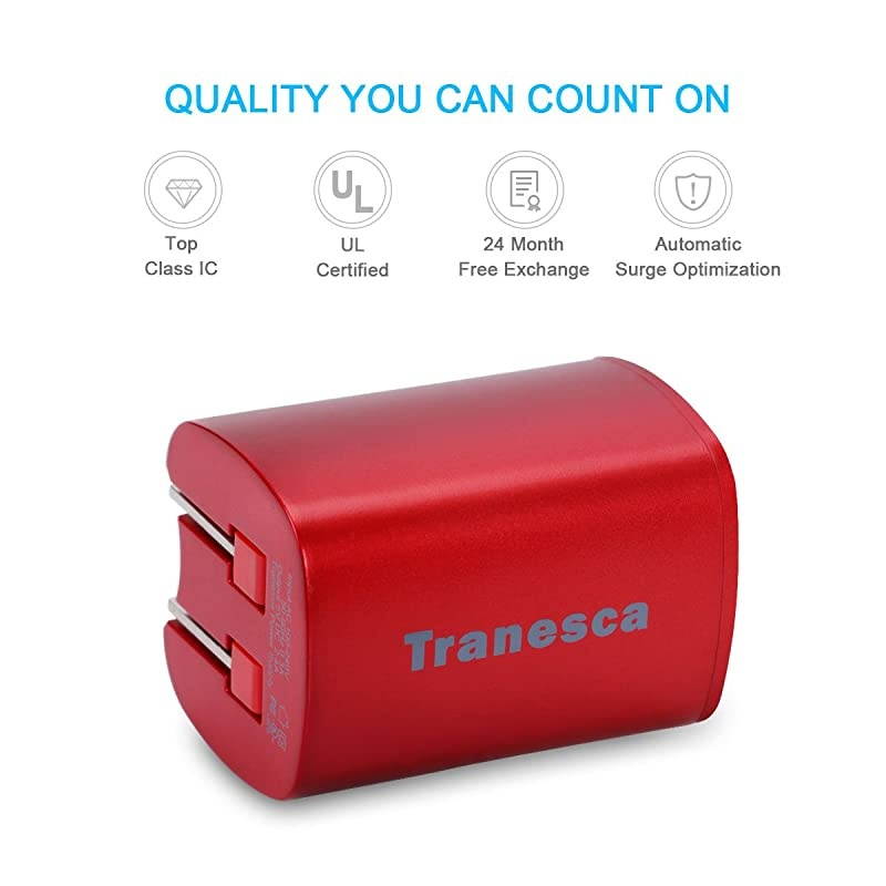 Dual USB Wall Charger and 6ft Charging Cable Red
