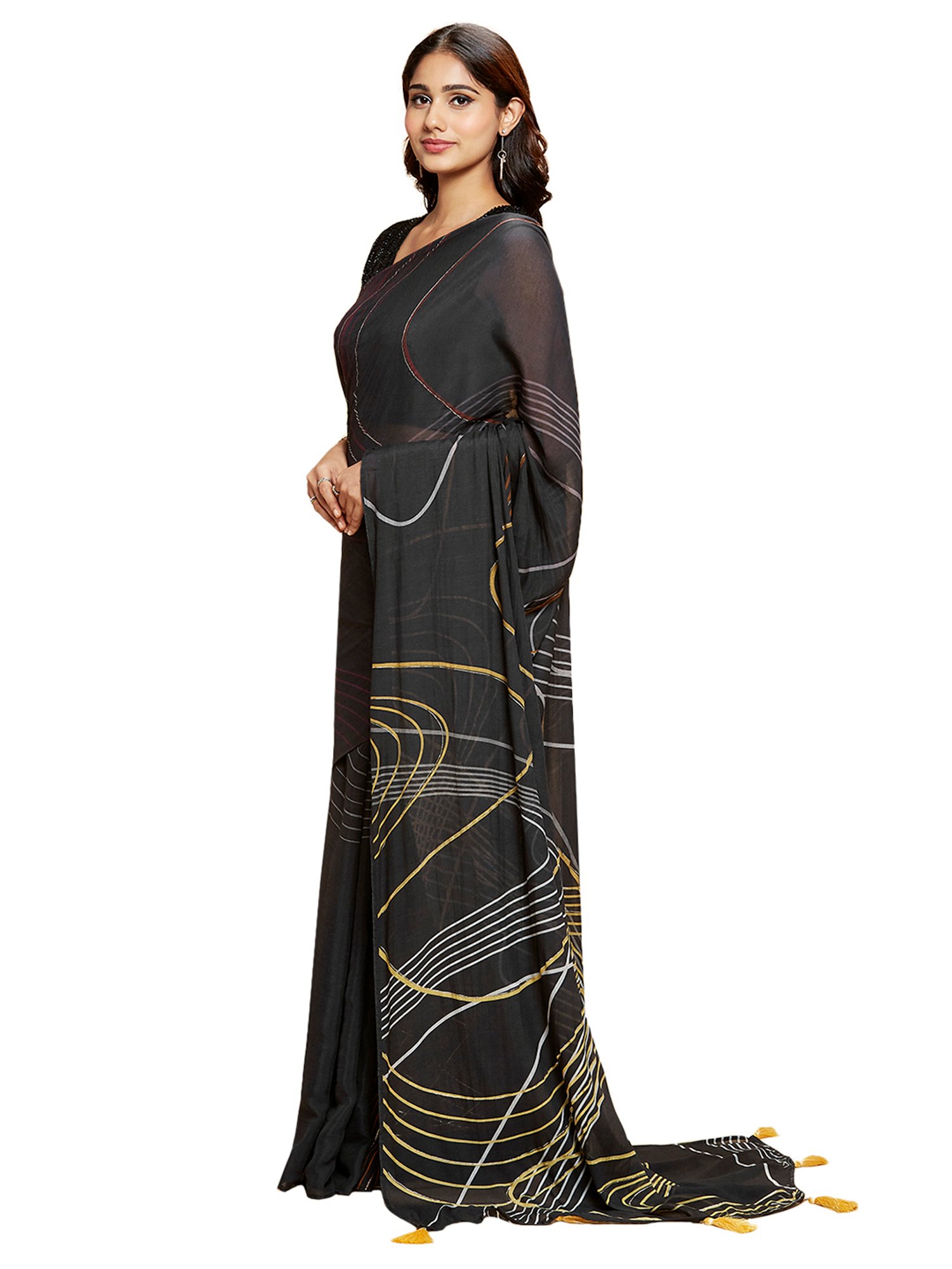 Navyasa by liva Black Glimmering Waves Liva Saree With Blouse