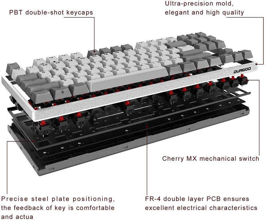 Durgod Taurus K310 Mechanical Gaming Keyboard - 104 Keys - Double Shot PBT - NKRO - USB Type C (Cherry Speed Silver, White)