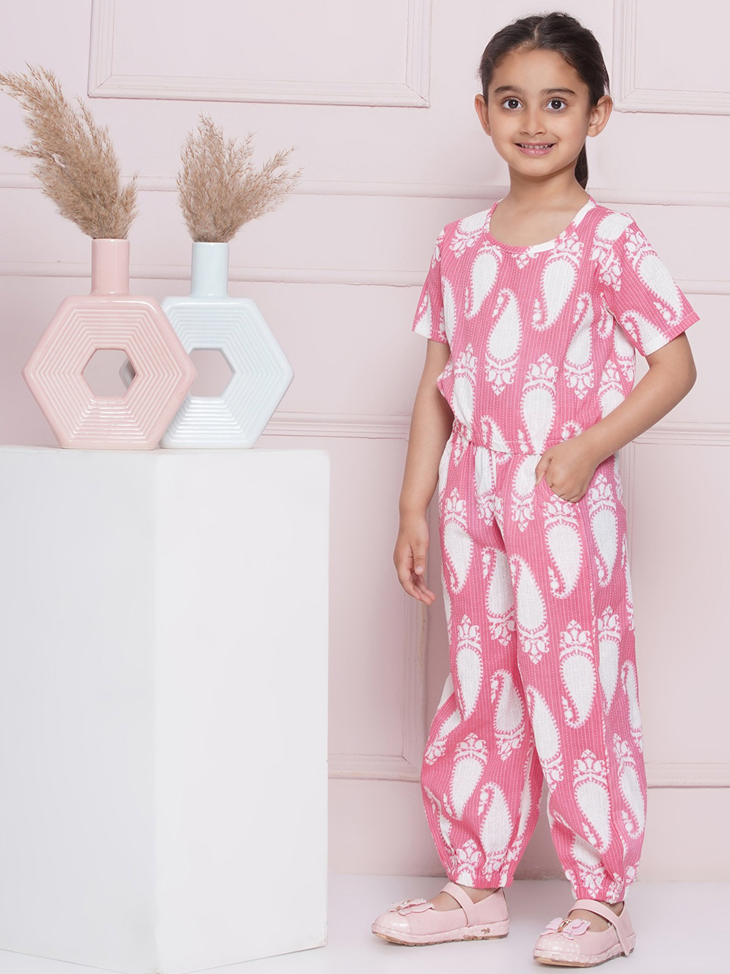AJ Dezines Kids Pink Printed Top with Pants