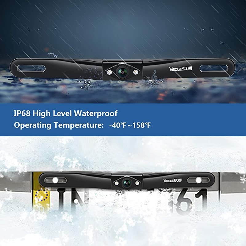 VC1 Car License Plate Backup Camera Rear View Camera Car Reversing Camera Wide Viewing Angle Night Vision RCA Adapter Wired Rear View Camera for Car Sedan SUV Pickup Truck Minivan