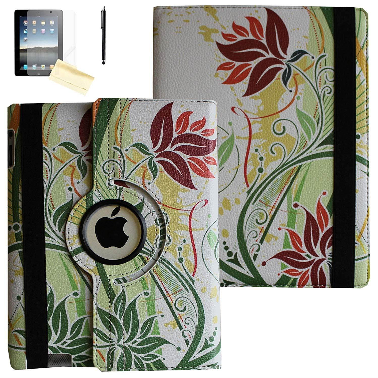 iPad Air Case, JYtrend (R) Rotating Stand Smart Case Cover Magnetic Auto Wake Up/Sleep for iPad Air (Air 1) A1474 A1475 A1476 (Green Flower)