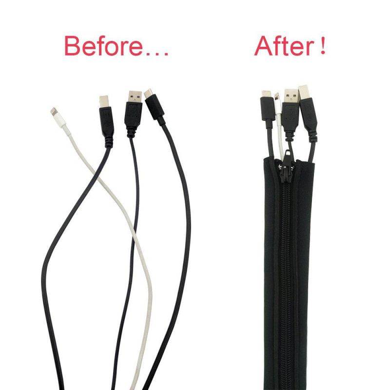Cable Cord Management Sleeve 4 Pack Cable Wire Organizer with Zipper, 20 Inch Neoprene Flexible Cable Sleeve Wrap Cover Organizer for TV PC Home Theater and Office (Black)