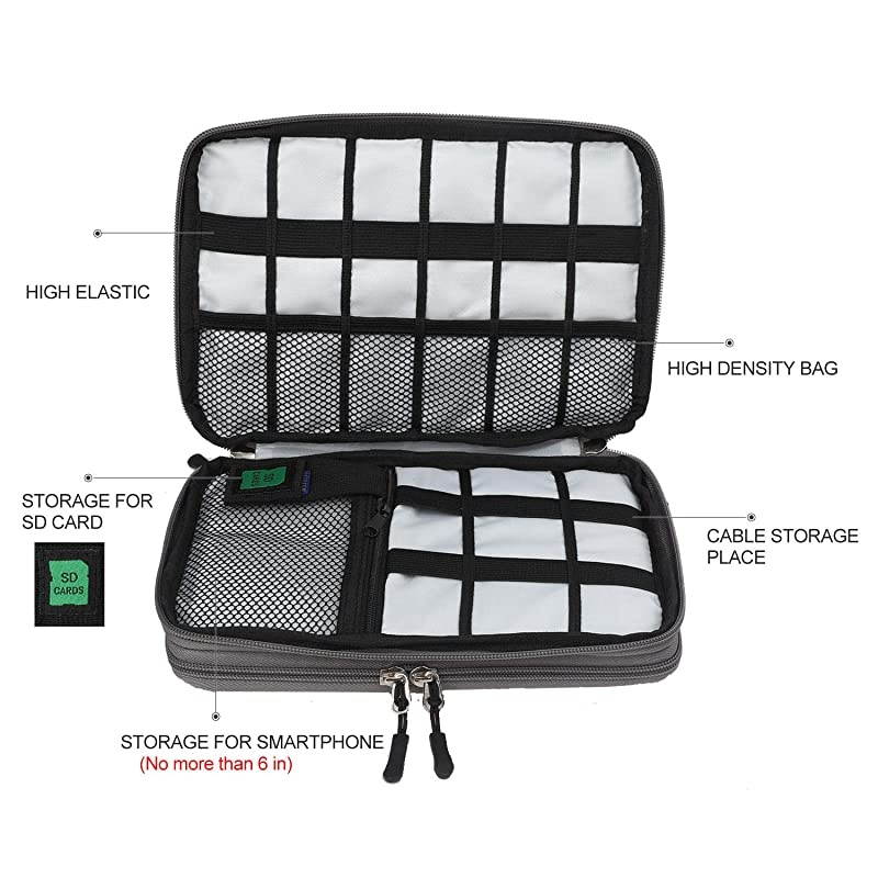 Electronics Organizer,  Electronic Accessories Cable Organizer Bag Waterproof Travel Cable Storage Bag for Charging Cable, Cellphone, Mini Tablet (Up to 7.9'') and More (Grey)