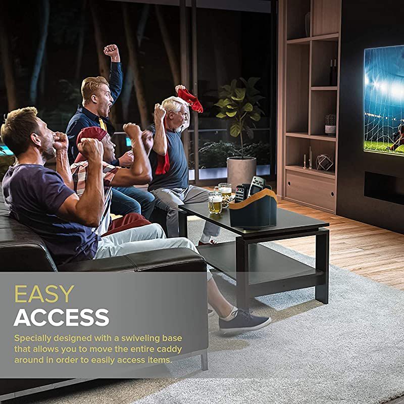 Control Holder 360 Degree Spinning Desk Organizer for Controllers, TV Guide, Mail, Electronics and Media Storage (Black and Brown)