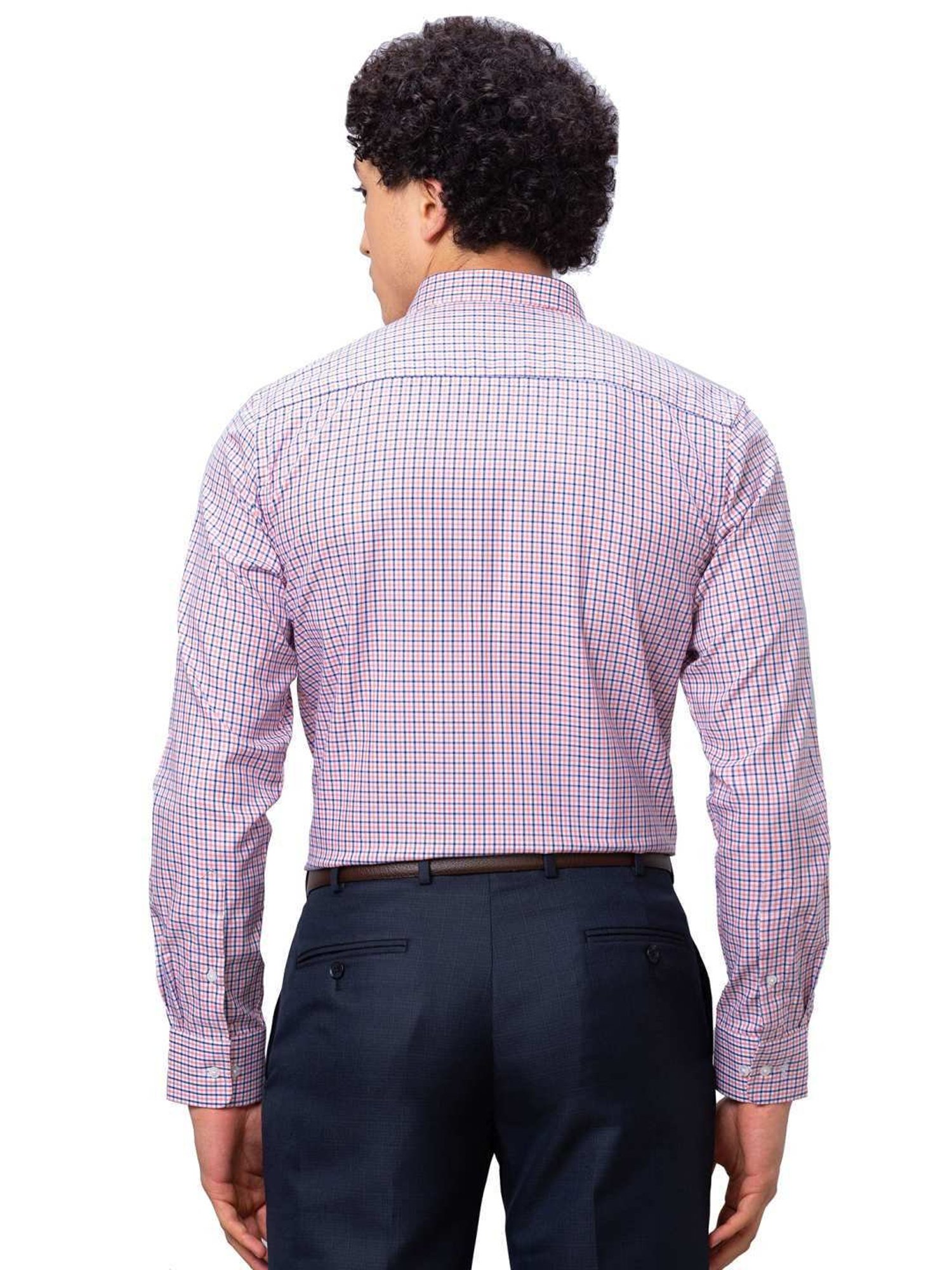 Park Avenue Orange Cotton Slim Fit Checks Shirt