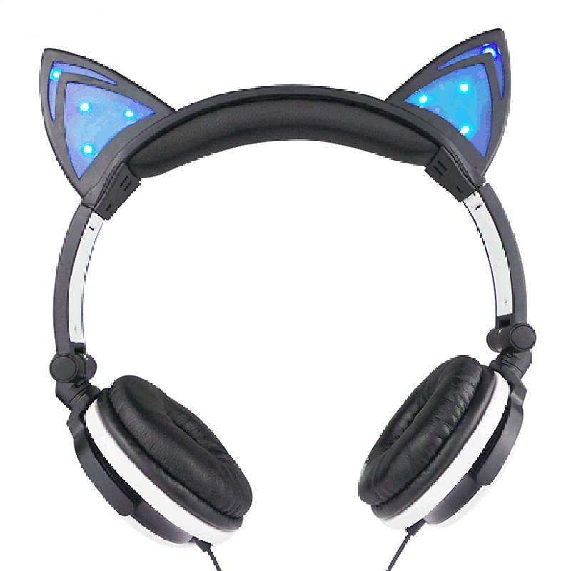 LED Light Gaming Headphones with Cat Ears Shape for PC Computer and Mobile Phone