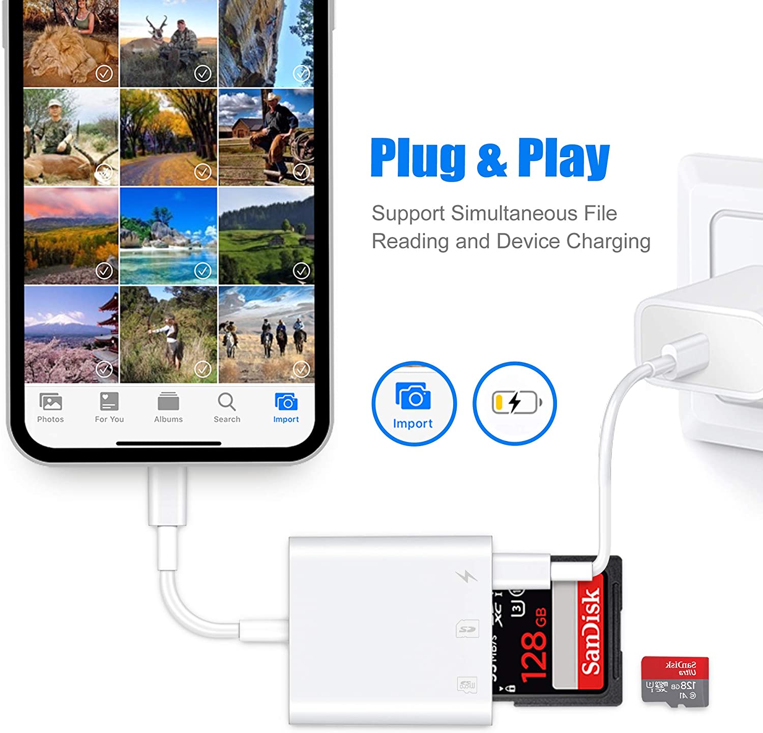 SD Card Reader for iPhone iPad,DSLR Camera Trail Game Camera Dash Cams SD/Micro SD Card Reader,Memory Card Camera Reader Adapter,Plug and Play,No App Required