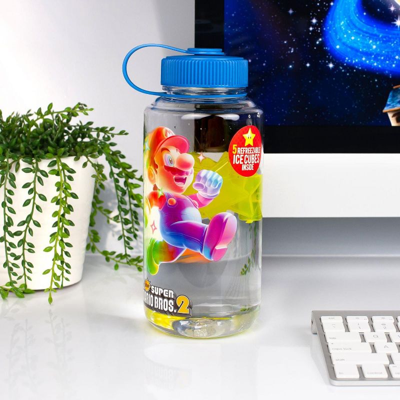 Just Funky Super Mario Bros 6-Inch Plastic Water Bottle | Super Star Ice Cubes