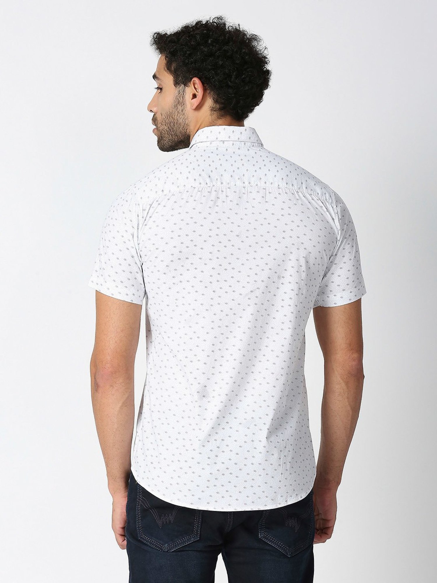 SOLEMIO White Slim Fit Printed Shirt