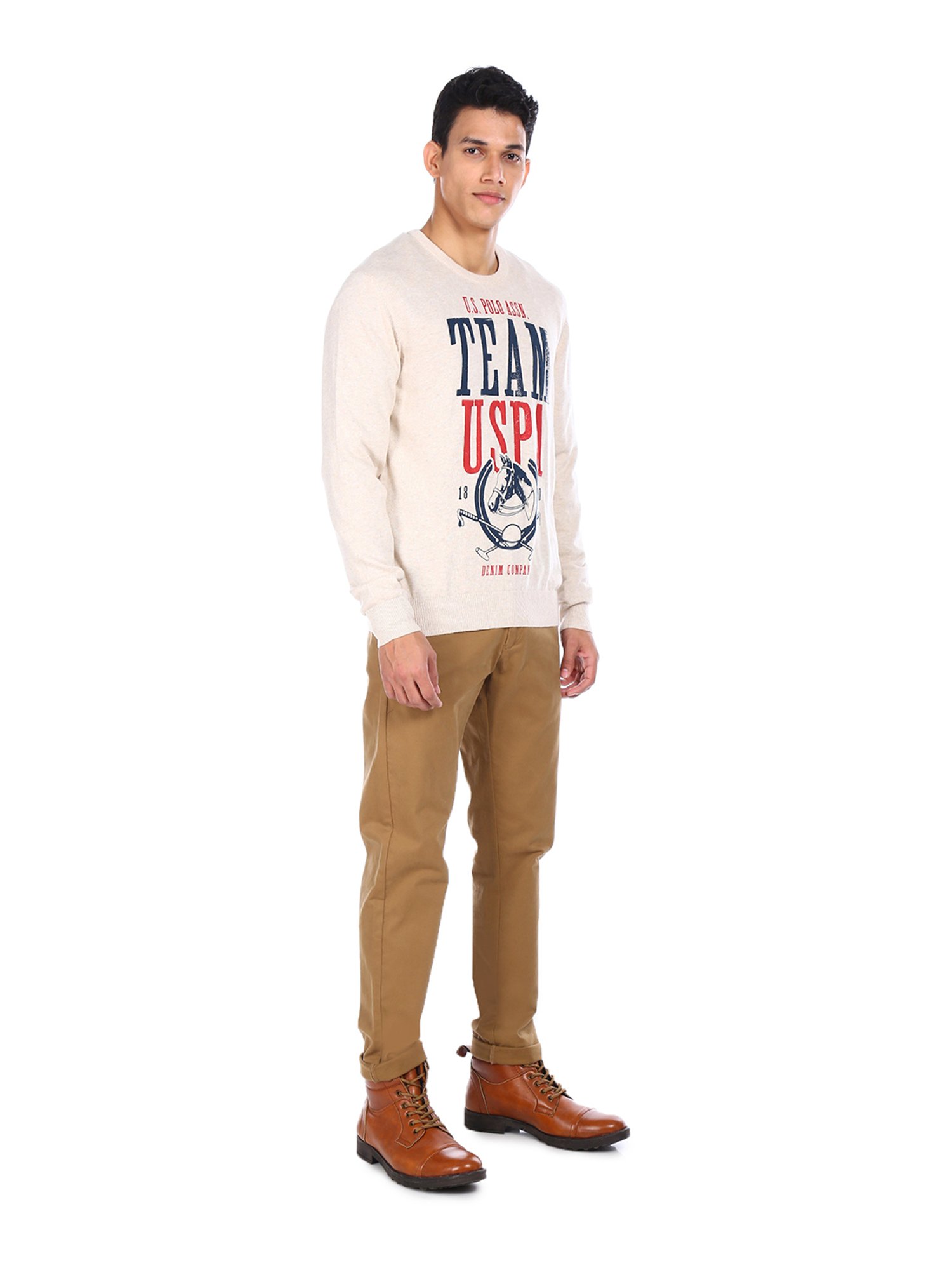 U.S. Polo Assn. Cream Round Neck Sweater