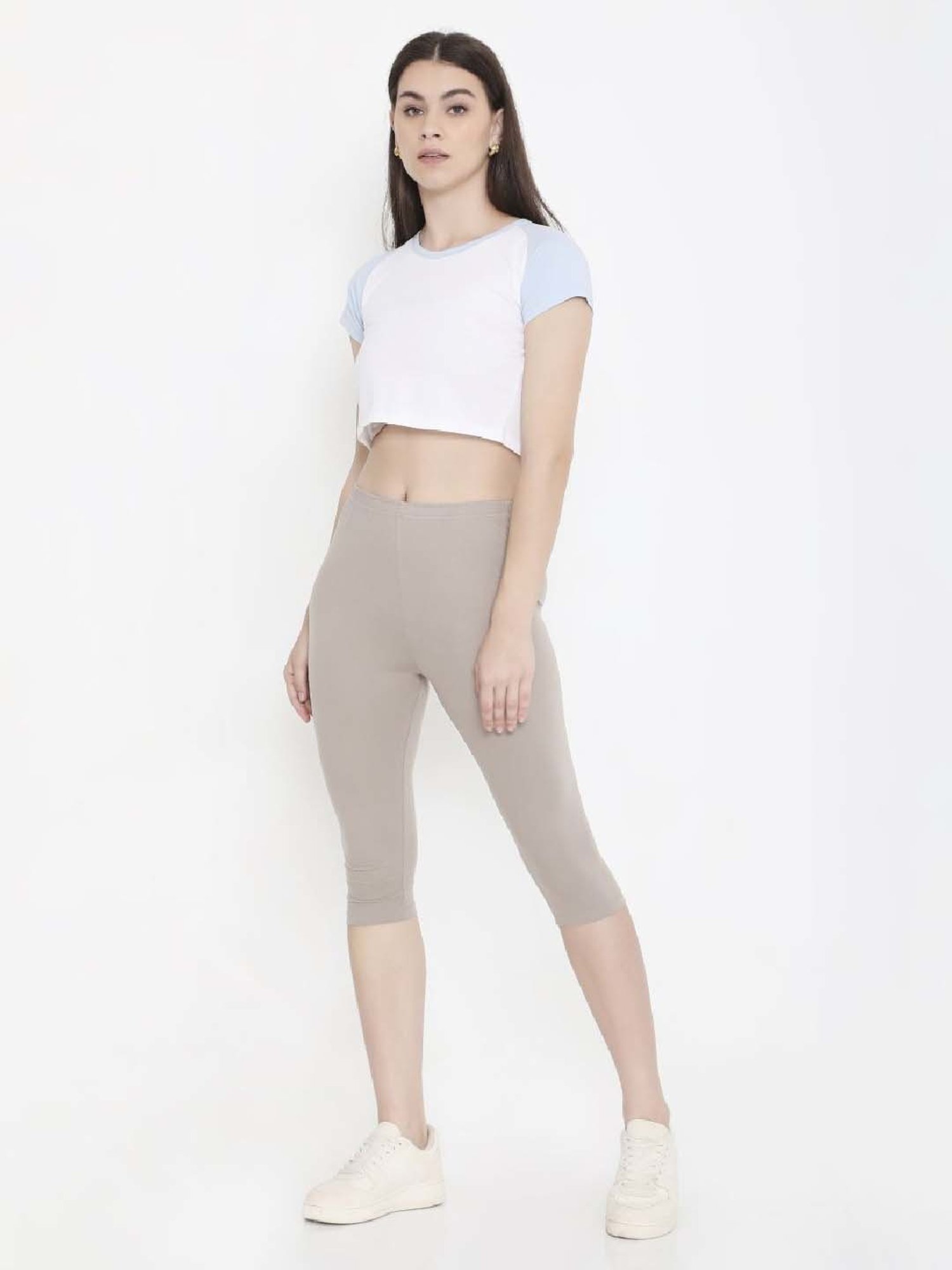 FEELINGS Warm Grey Cotton Plain Capris