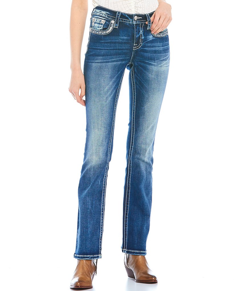 Miss Me Chloe Embellished Criss Cross Flap Bootcut Jeans