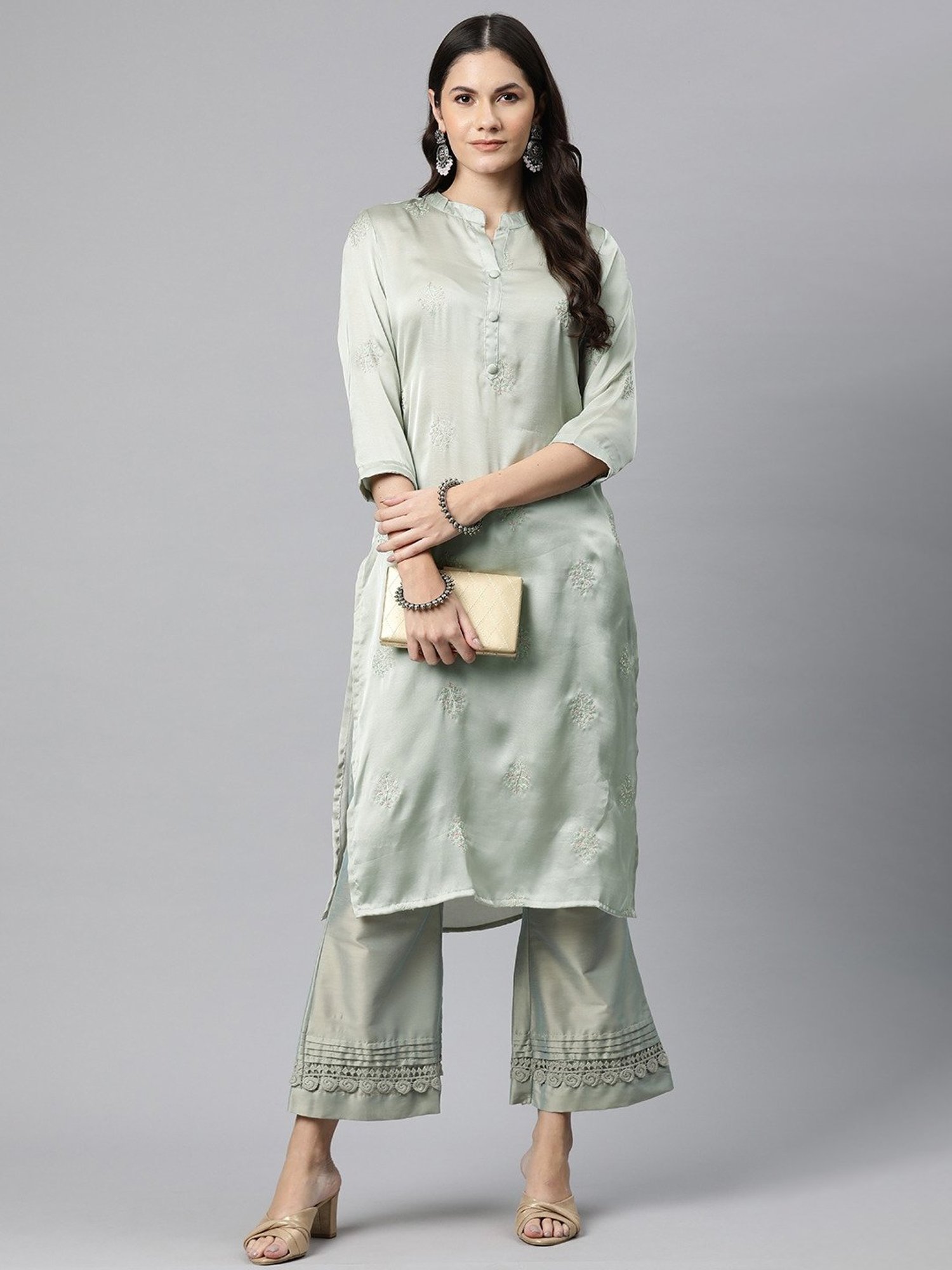 READIPRINT FASHIONS Grey Embroidered Straight Kurta