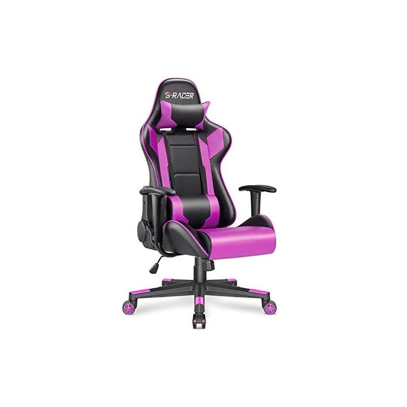 Gaming Chair Office Chair High Back Computer Chair Leather Desk Chair Racing Executive Ergonomic Adjustable Swivel Task Chair with Headrest and Lumbar Support (Purple)