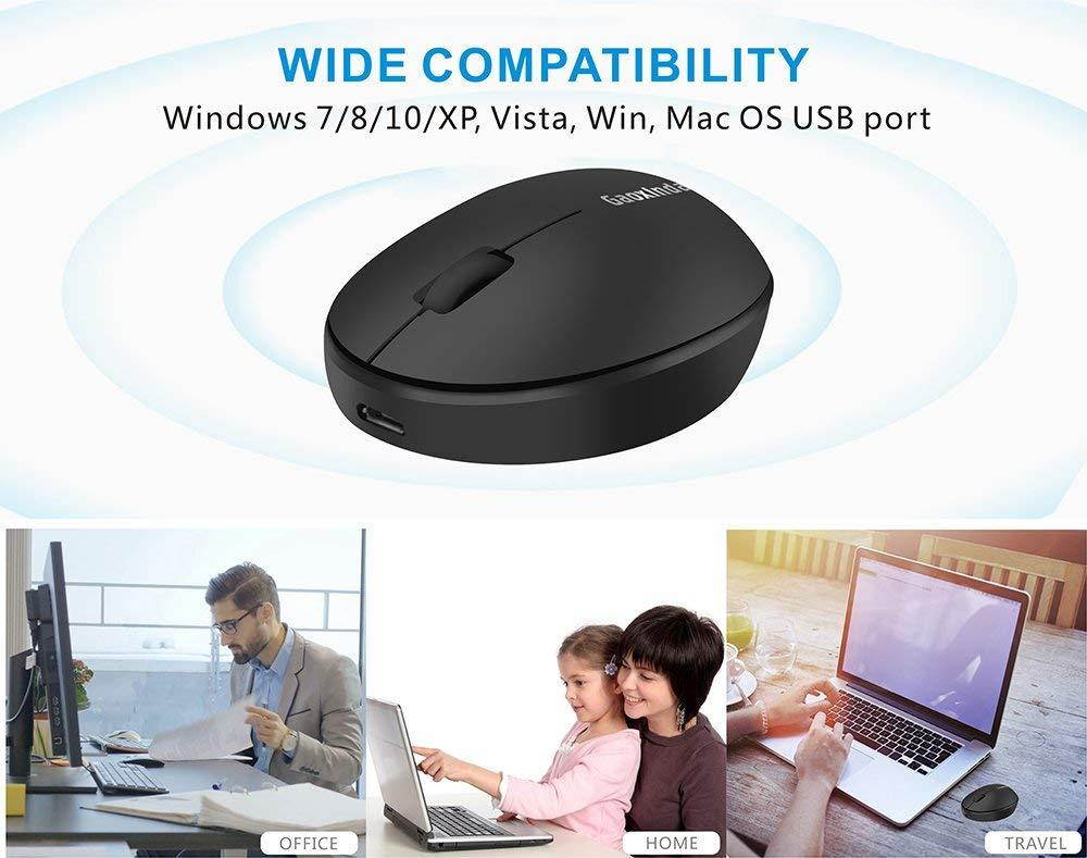 TENMOS Mini Rechargeable Wireless Mouse, 2.4GHz Optical Travel Mouse Silent Wireless Computer Mice with USB Receiver, Auto Sleeping, 3 Buttons, 1000 DPI Compatible with Laptop, PC, Computer(Black)